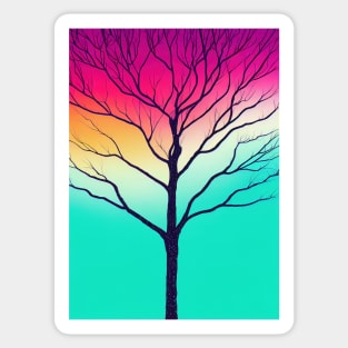 Vibrant Colored Whimsical Minimalist Lonely Tree at Dawn - Abstract Minimalist Bright Colorful Nature Poster Art of a Leafless Branches Sticker